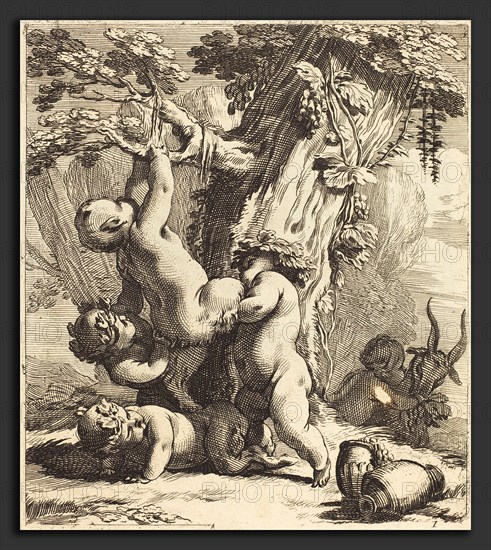 Michel Dorigny (French), Putti and Fauns Climbing a Grapevine, 1650s, etching with engraving on laid paper