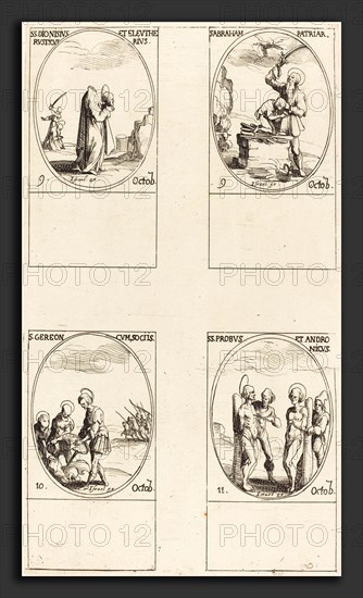 Jacques Callot (French, 1592 - 1635), St. Dionysius, Rusticus & Eleutherius; St. Abraham; St. Gereon & Companions; Sts. Pro, etching