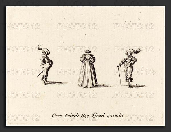 Jacques Callot (French, 1592 - 1635), Lady Seen from Behind, and Two Gentlemen, probably 1634, etching