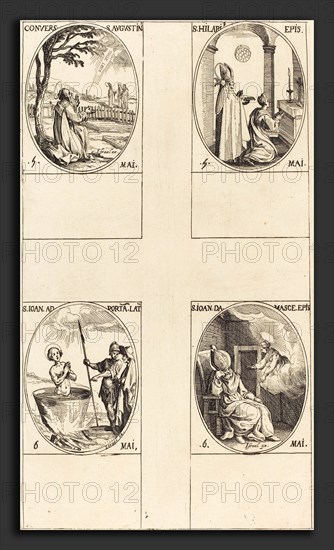 Jacques Callot (French, 1592 - 1635), Conversion of St. Augustine; St. Hilary; St. John in front of the Latin Portal; St. J, etching