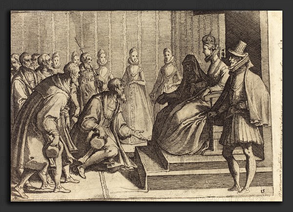 Raffaello Schiaminossi (Italian, c. 1529 - probably 1622), Margaret of Austria Giving Audience to a Nobleman, 1612, etching