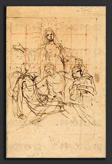 il Cigoli (Italian, 1559 - 1613), The Pietà , brown ink on laid paper, squared for transfer in red chalk and graphite