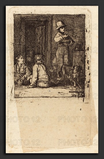 Sir David Wilkie (Scottish, 1785 - 1841), Interior with Three Boys and a Dog, c. 1813, etching on chine collé