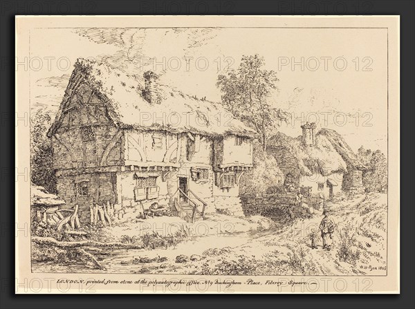 William Henry Pyne (British, 1769 - 1843), Old Cottages, 1806, pen-and-tusche lithograph
