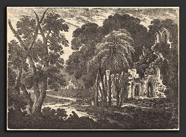 Richard Cooper II (British, 1740 - after 1814), Ruined Abbey among Trees, 1802, pen-and-tusche lithograph