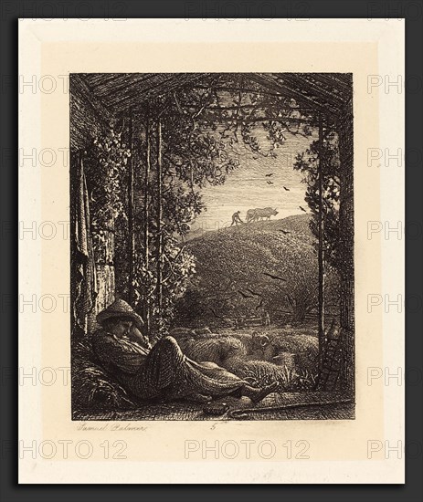 Samuel Palmer (British, 1805 - 1881), The Sleeping Shepherd; Early Morning, 1857, etching on mounted China paper