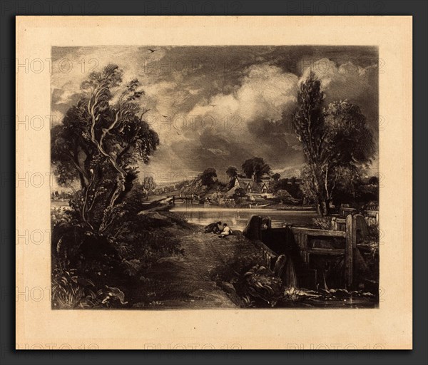 David Lucas after John Constable (British, 1802 - 1881), A Lock on the Stour, probably 1830, mezzotint [progress proof]