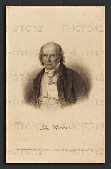 James Thomson after William Derby (British, 1789 - 1850), John Flaxman, published 1823, stipple engraving on papier colle