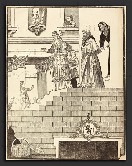 John Baptist Jackson after Titian (English, 1701 - c. 1780), Presentation of the Virgin in the Temple [right plate], 1742, chiaroscuro woodcut in black [trial proof of key block]