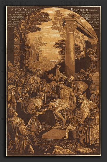 John Baptist Jackson after Leandro Bassano (English, 1701 - c. 1780), The Raising of Lazarus, 1742, chiaroscuro woodcut in browns [trial proof]