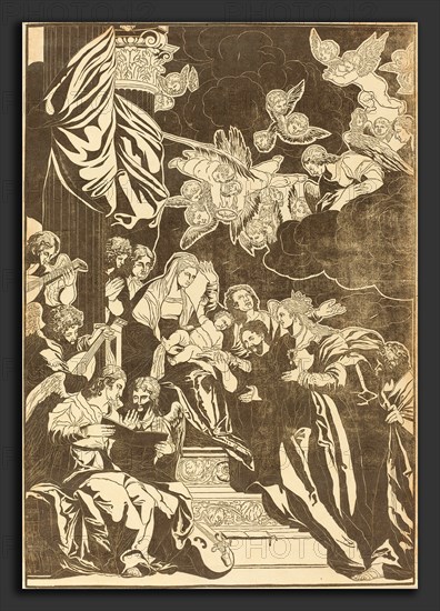 John Baptist Jackson after Veronese (English, 1701 - c. 1780), The Mystic Marriage of Saint Catherine, 1740, chiaroscuro woodcut in black [trial proof]