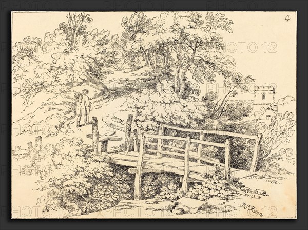 Paul Sandby Munn (British, 1773 - 1845), Country Footbridge (The Traveller), c. 1810, pen and tusche lithograph