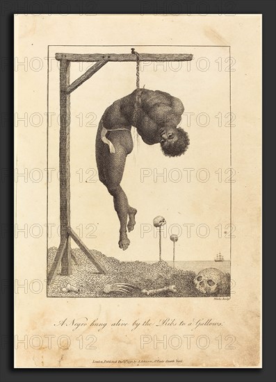 William Blake after John Gabriel Stedman (British, 1757 - 1827), A Negro hung alive by the Ribs to a Gallows, 1792, engraving