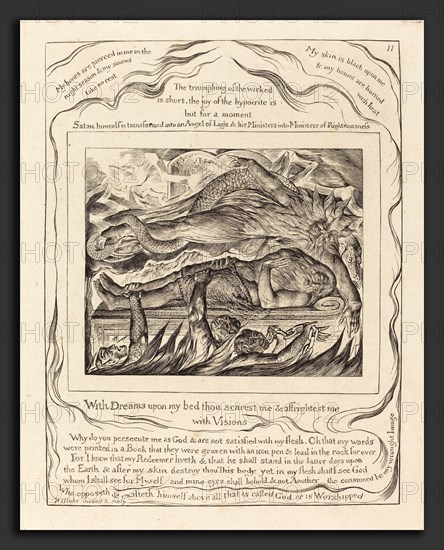 William Blake (British, 1757 - 1827), Job's Evil Dreams, 1825, engraving