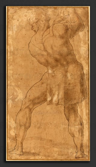 after Polidoro da Caravaggio, Figure of a Man, pen and brown ink with brown wash over black chalk