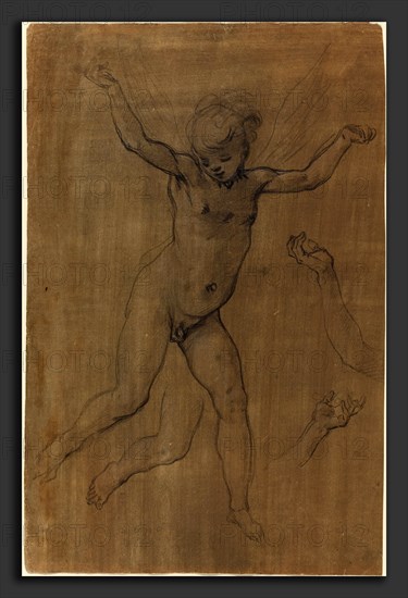 Jacopo Chimenti (Italian, c. 1554 - 1610), An Angel in Flight, c. 1594, black chalk and graphite on brown prepared paper