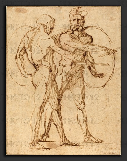 Baccio Bandinelli (Italian, 1488-1493 - 1560), Two Male Nudes, c. 1520, pen and brown ink on laid paper