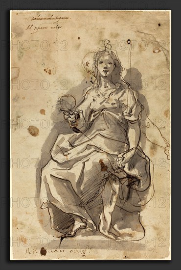 Cherubino Alberti (Italian, 1553 - 1615), Justice, pen and brown ink with gray wash over black chalk on laid paper
