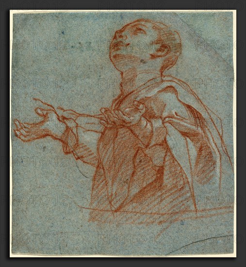 Bartolomeo Cesi (Italian, 1556 - 1629), A Boy Gazing Upward in Adoration, c. 1594, red chalk heightened with white chalk on blue laid paper