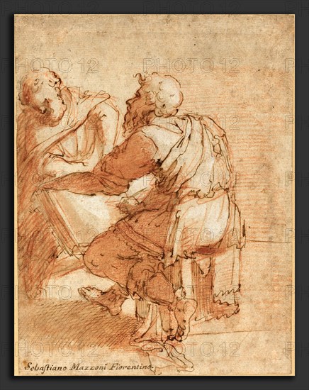 Domenico Beccafumi (Italian, c. 1485 - 1551), Study for "The Four Doctors of the Church", pen and brown ink with brown wash and red chalk heightened with white on laid paper