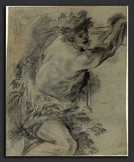 Italian 17th Century (Neapolitan?), Bacchus, black chalk with gray wash on blue paper