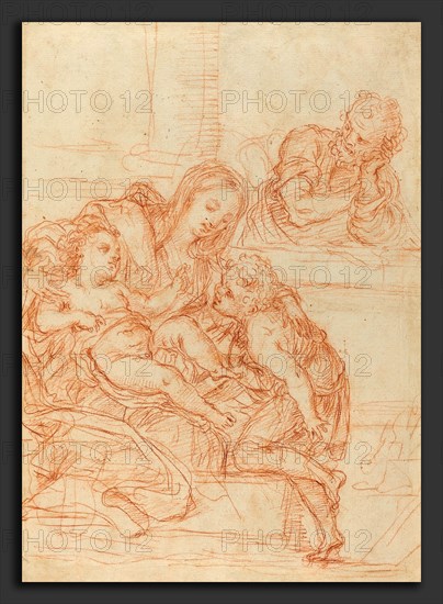 Italian 17th Century, Madonna and Child with Saints John and Joseph [recto], 17th century, red chalk on laid paper