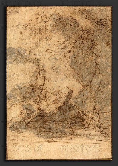 Salvator Rosa (Italian, 1615 - 1673), Landscape, mid 1660s, pen and brown ink with gray wash on laid paper