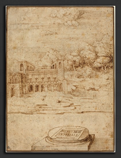 Venetian 16th Century, Probably Titian (Italian, c. 1490 - 1576), The Villa Imperiale, 1530s, pen and brown ink, brown wash, and incised on laid paper