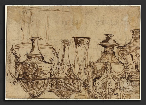 Giuseppe Cades (Italian, 1750 - 1799), Designs for Vases, pen and brown ink over graphite on laid paper