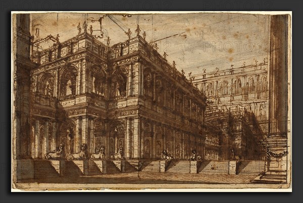 Giovanni Battista Piranesi (Italian, 1720 - 1778), An Ancient Forum with Porticos, 1742-1743, pen and brown ink with gray wash over black chalk on laid paper