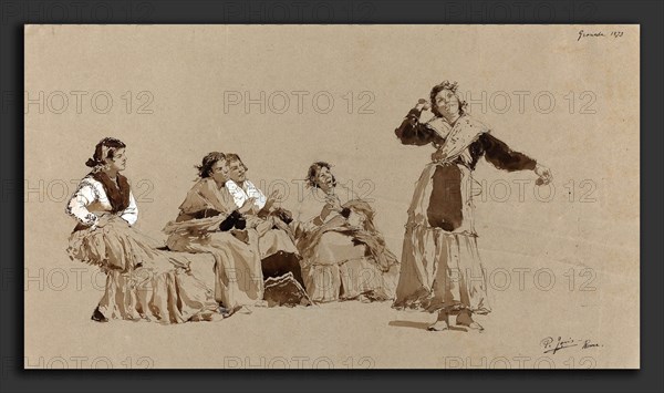 Pio Joris (Italian, 1843 - 1921), Spanish Dancers, 1873, pen and brown ink with brown wash and white heightening over graphite