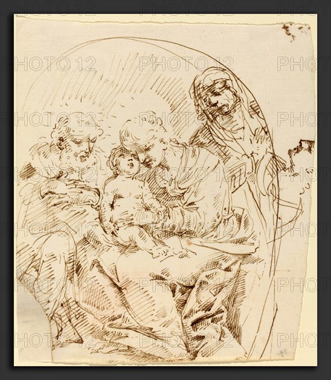 Attributed to Donato Creti (Italian, 1671 - 1749), Holy Family with Saint Anne and Female Head in Profile, pen and brown ink on laid paper