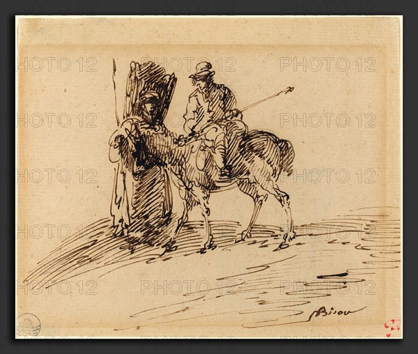 Giuseppe Bernardino Bison (Italian, 1762 - 1844), Horseman with Peasant, pen and brown ink on laid paper