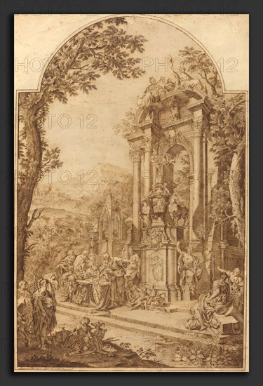 Domenico Maria Fratta (Italian, 1696 - 1763), Monument to William Chancellor Cowper, 1732, pen and brown ink over traces of black chalk on laid paper; partially pricked for transfer