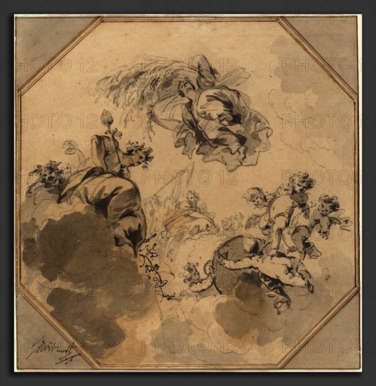 Jacob de Wit (Dutch, 1695 - 1754), Study for a Ceiling: Allegory of the Harvest with Dionysus and Ceres, pen and black and brown inks with gray and brown washes on laid paper