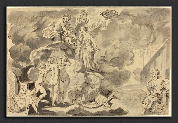 Michael Burghers after Johann Liss (Dutch, c. 1640 - c. 1723), Death of Phaeton, pen and brown ink with gray wash on laid paper