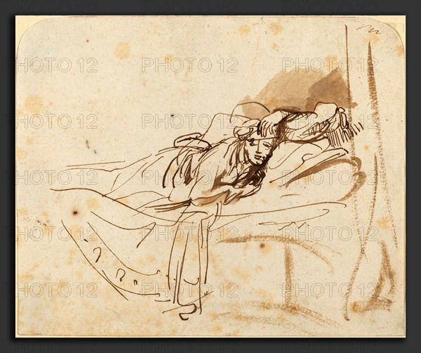 Rembrandt van Rijn (Dutch, 1606 - 1669), Saskia Lying in Bed, c. 1638, pen and ink, brush with brown wash on laid paper