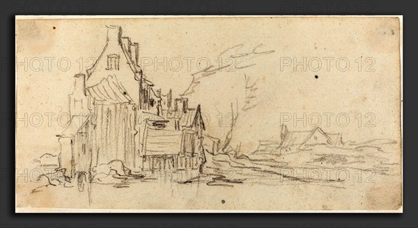 Jan van Goyen (Dutch, 1596 - 1656), Houses by a Road, c.1627-1629, black chalk on laid paper