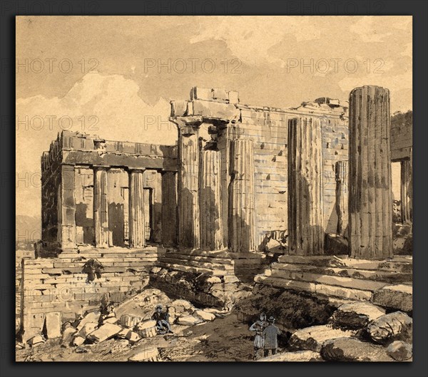 Themistocles von Eckenbrecher (German, 1842 - 1921), Propylaeum, 1890, pen and black ink and watercolor heightened with white over black chalk and touches of graphite