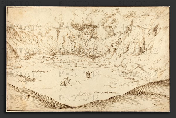 Joris Hoefnagel (Flemish, 1542 - 1600), Forum Vulcani: The Hot Springs at Pozzuoli, c. 1577-1578, pen and brown ink with traces of black chalk