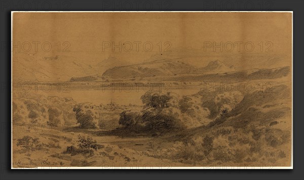 Stanislaus Graf von Kalckreuth (German, 1820 - 1894), Panorama on a Mountain Lake, 1857, graphite on brown laid paper