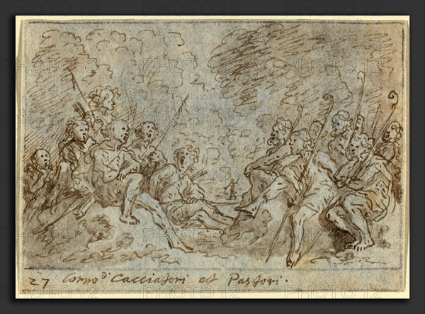 Johann Wilhelm Baur (German, 1607 - 1641), Chorus of Hunters and Shepherds, 1640, pen and brown ink with brown wash on laid paper