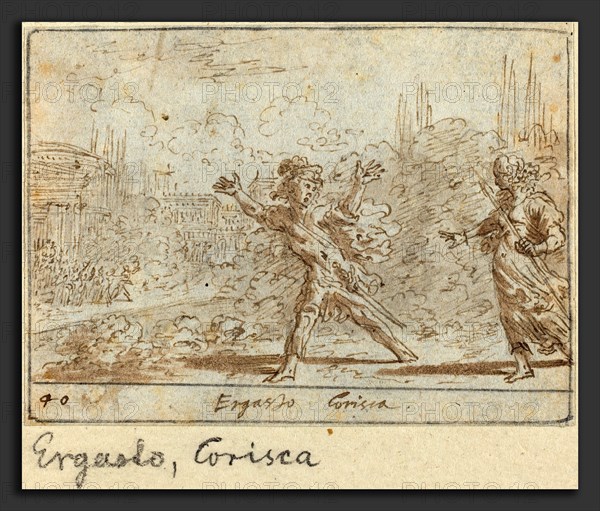 Johann Wilhelm Baur (German, 1607 - 1641), Ergasto and Corisca, 1640, pen and brown ink with brown wash on laid paper