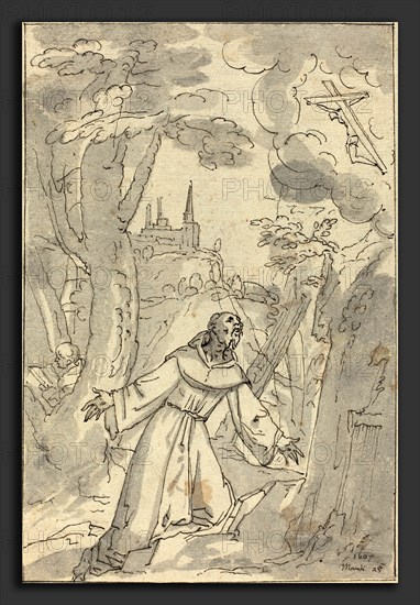 Johann Matthias Kager (German, 1575 - 1634), The Stigmatization of Saint Francis, 1607, pen and black ink with gray wash on laid paper