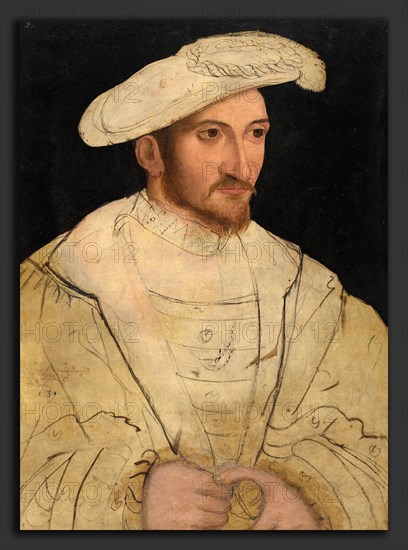 Peter Gertner (German, active 1530-1540), Pfalzgraf Friedrich III, 1539, pen and brown ink over black chalk, with face and hands developed in oil (?) on vellum (?) laid on canvas