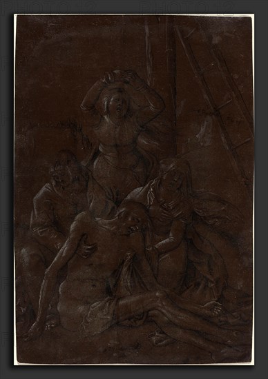 Hans Baldung Grien (German, 1484-1485 - 1545), The Lamentation, c. 1515, brush and black ink, heightened with white, on dark brown prepared paper; the surface varnished