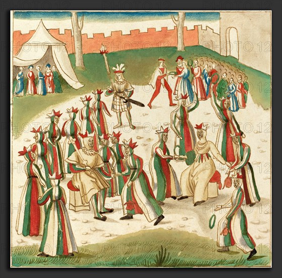 German 16th Century, Outdoor Games, c. 1515, pen and brown ink with watercolor on laid paper