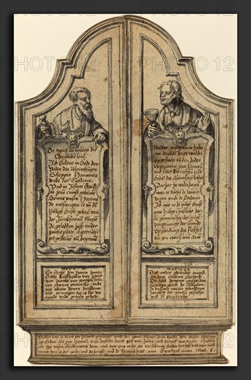 Hermann tom Ring (German, 1521 - 1597), Altar of the Christian Faith, 1561, pen and black ink with gray wash and blue watercolor on laid paper mounted and folded to form miniature design for a triptych alterpiece; script in pen and brown ink