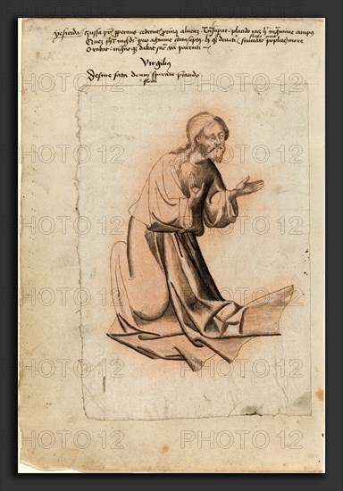 South German 15th Century, Christ Kneeling in Prayer, c. 1425, pen and dark brown ink with dark gray wash and white heightening on pink partially prepared paper