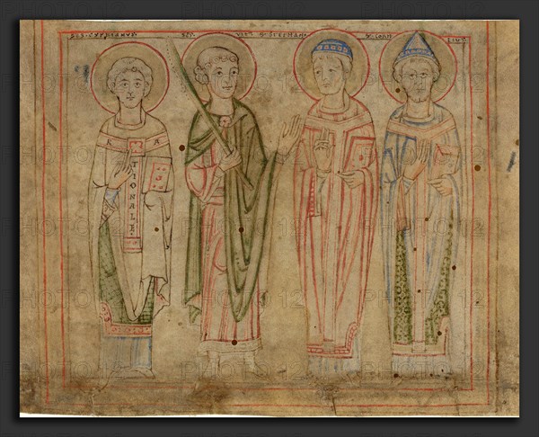 German 12th Century, Saints Cyprian, Vitus, Stephan, and Cornelius, third quarter 12th century, miniature on vellum